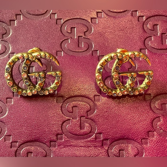 Gucci interlocking G multicolor crystal gemstones on gold over brass earrings - Picture 2 of 5
